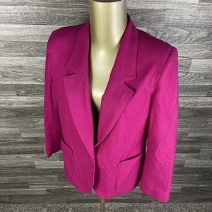 OUI PETITES Button Front Lined Wool Blend Pink Blazer Suit Jacket Women's Size 8